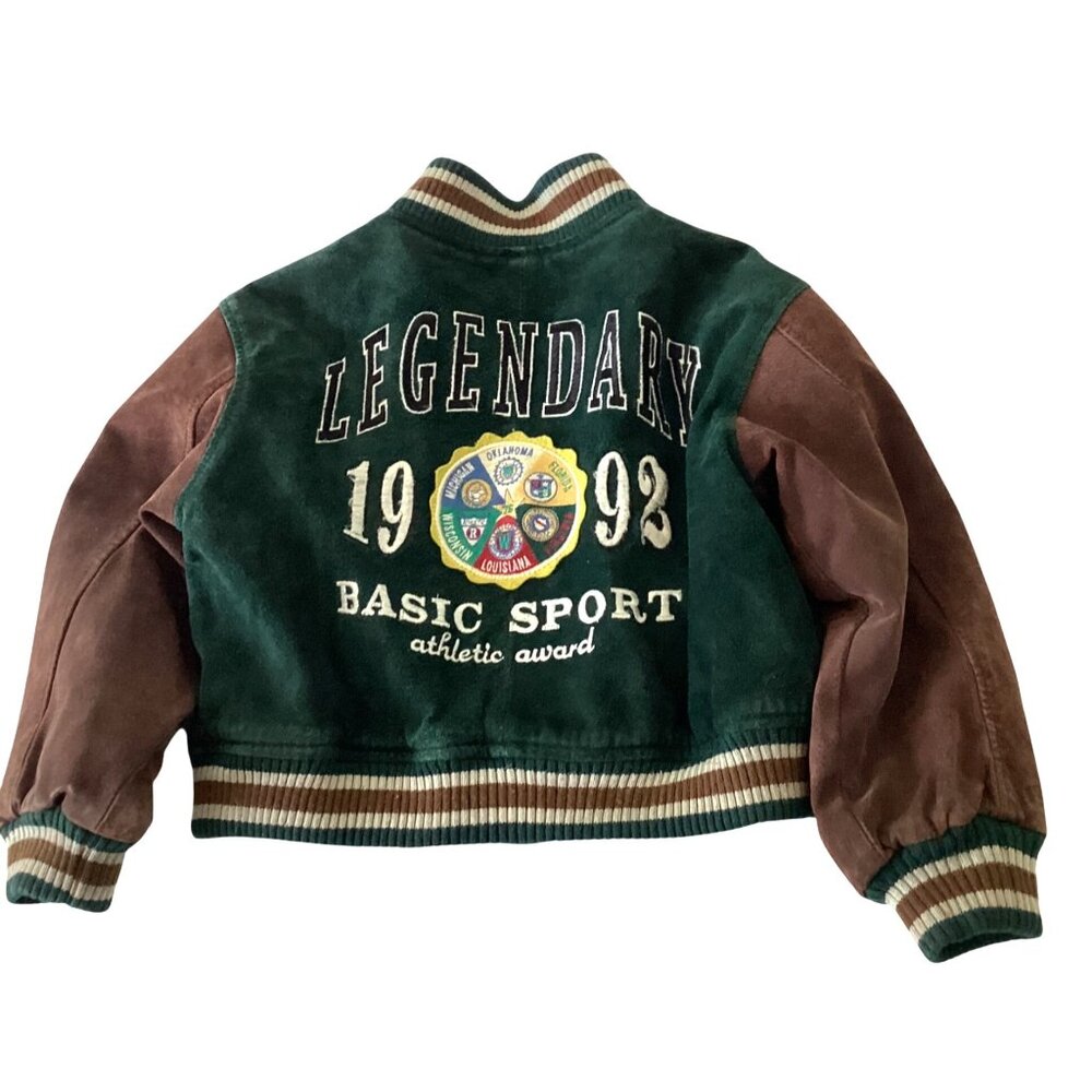 Vintage 90S Baby Gap Legendary Varsity League Jacket Kids Sz S 6-8 Leather Suede